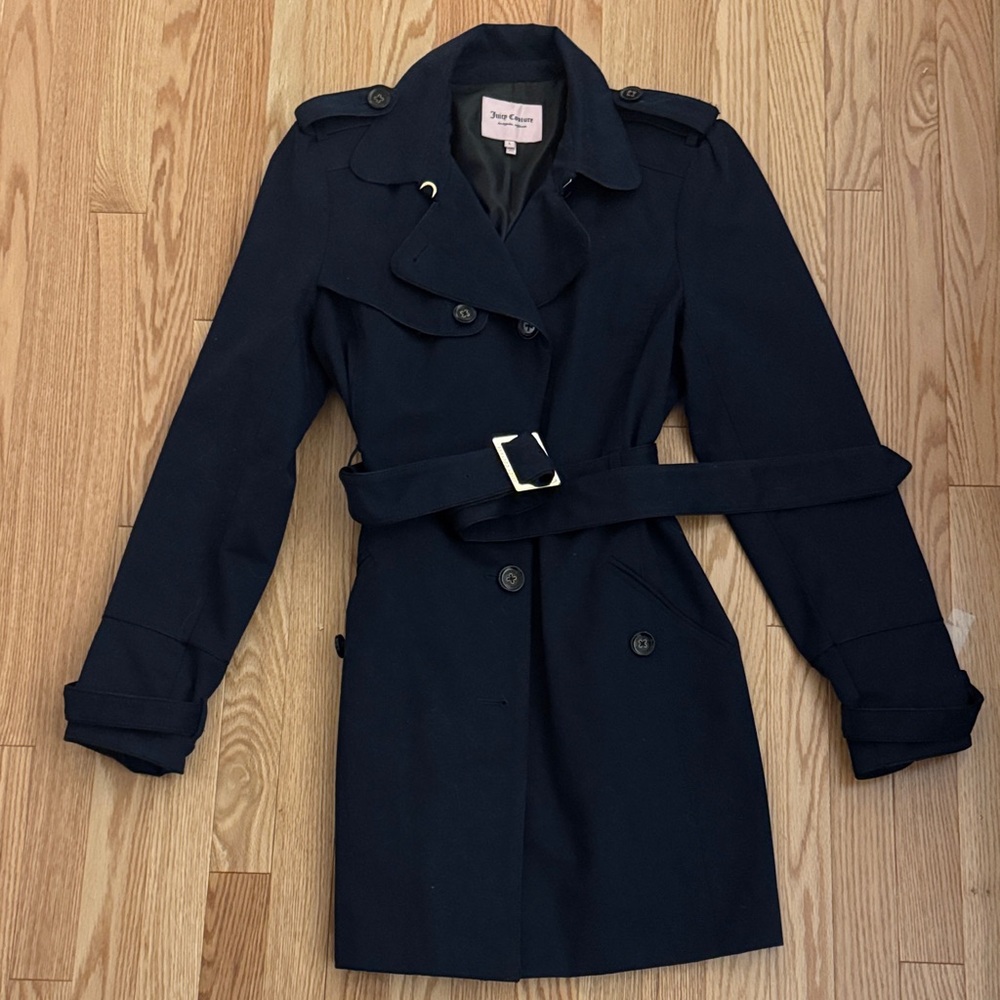 Juicy Couture Women's Black Trench Coat size large NWOT